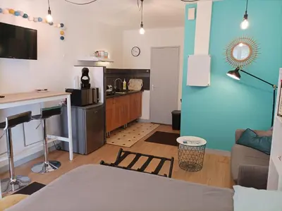 Cuisine ou kitchenette dans l'établissement oo Le jardin oo paisible studio équipé et bien placé