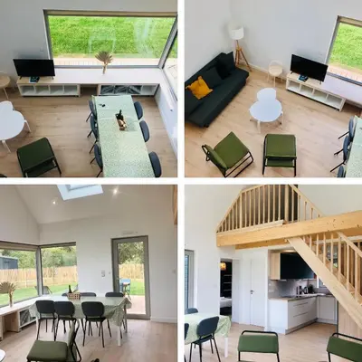 Coin salon dans l'établissement La cabine du bout du monde avec Mezzanine , votre maison de vacances de haut standing