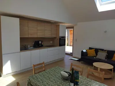 Cuisine ou kitchenette dans l'établissement Les cabines du bout du monde Plain pied votre pied à terre breton haut standing