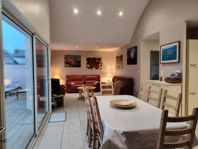 Coin salon dans l'établissement Holiday Home Lochrist Le Conquet