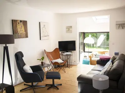 Coin salon dans l'établissement Holiday Home in Locquirec by 7 Beaches
