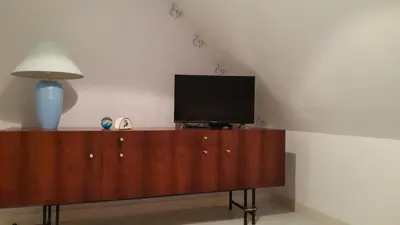Télévision ou salle de divertissement dans l'établissement Gite de Kervao, Hortensias meublé 3 étoiles, Plage 700 m