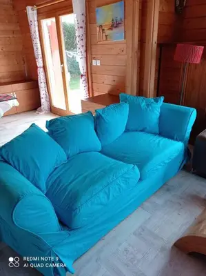 Coin salon dans l'établissement Chalet Familial en Bois à 150 m de la Mer