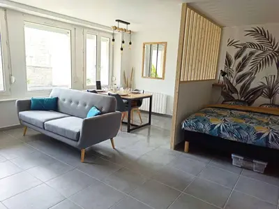 Un ou plusieurs lits dans un hébergement de l'établissement Superbe appartement Trébeurden proche mer, parking