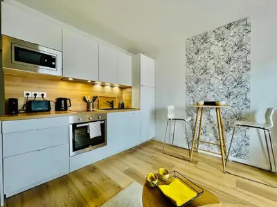 Cuisine ou kitchenette dans l'établissement Studio le homard bleu