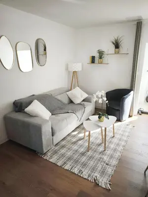 Coin salon dans l'établissement Charmante maison proche de la mer