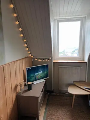 Télévision ou salle de divertissement dans l'établissement Appartement avec vue sur mer